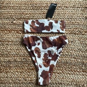 Nasty Gal Cow Print High Waist Bikini Set